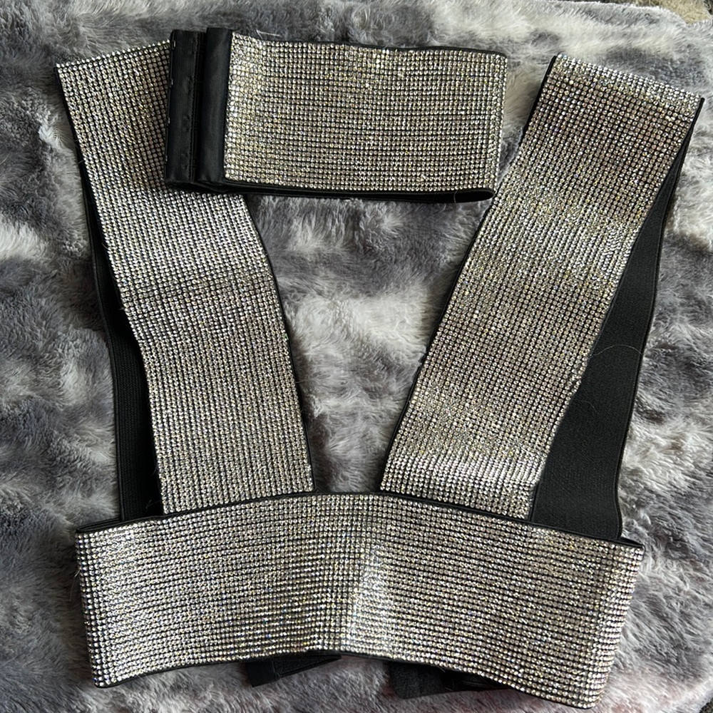iHeartRaves Silver and Black Rhinestone Top